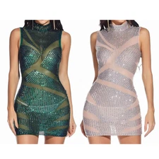 Women Sequin Bodycon Mini Pencil Dress Ladies Evening Party Cocktail Club