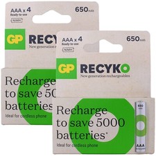 8 x GP AAA Recyko 650 mAh Rechargeable Batteries 1.42 per battery