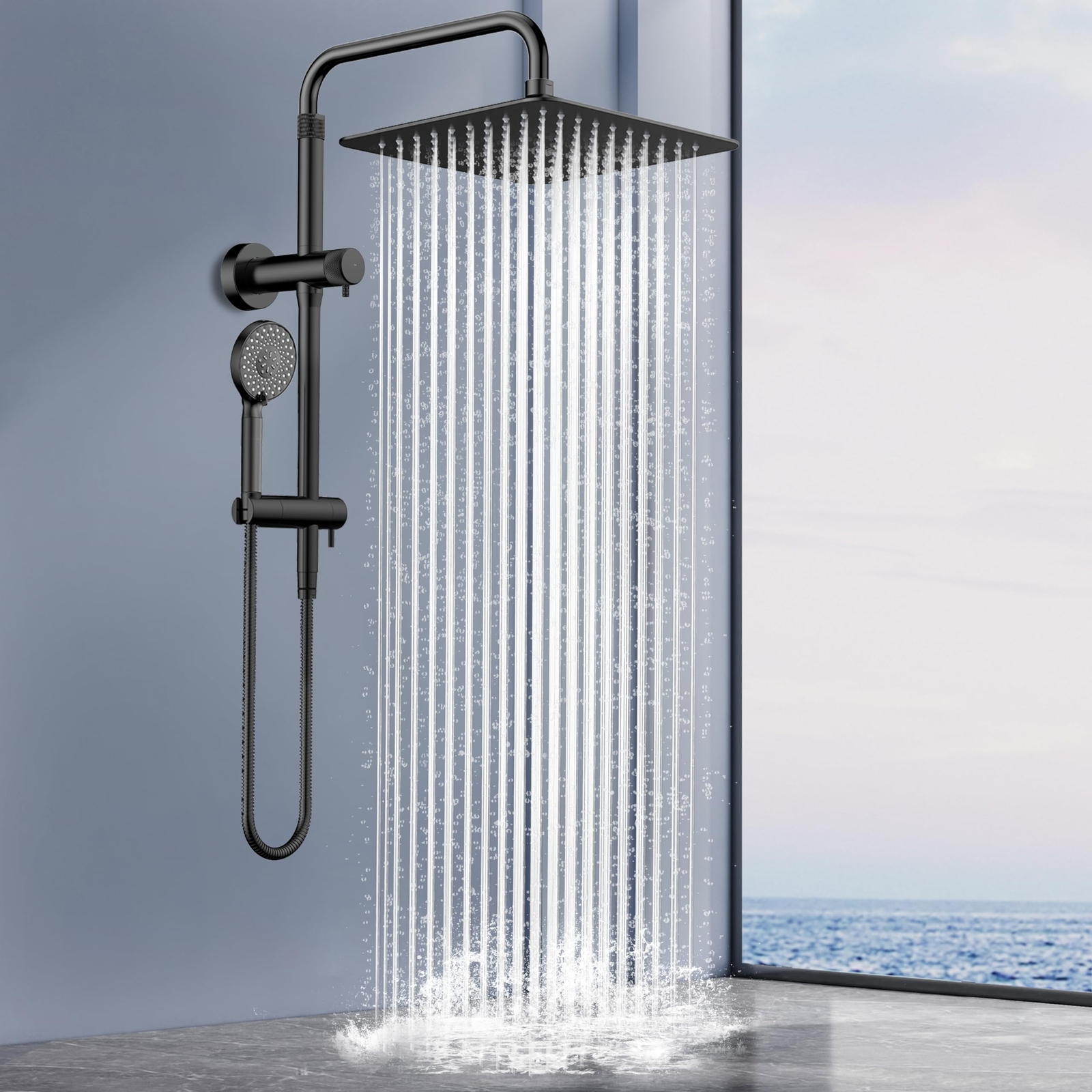 All Metal Rainfall Shower Heads with Handheld Combo - 10 Inch High Pressure R...