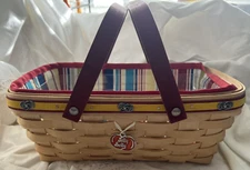 Longaberger 2007 JELLY BELLY Medium Chore Basket Tie-On Protector Liner Set