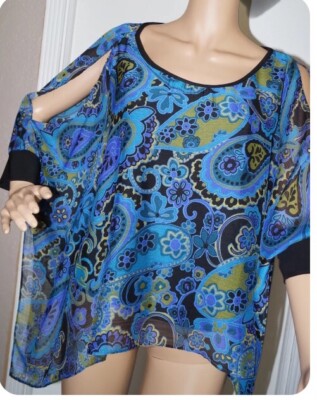 CARTISE NWT 6 $155 Blue Paisley Floral Dolman Sleeve Open Shoulder Blouse PARTY!