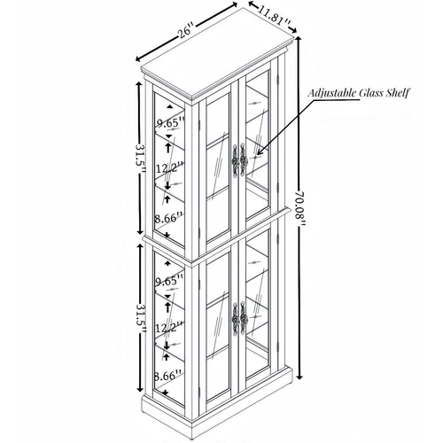 70"H Lighted Curio Cabinet Wooden Display Cabinet,Vintage Accent Storage Cabinet - Picture 18 of 39