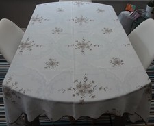 LARGE VINTAGE WHITE COTTON TABLECLOTH WITH A FLORAL PATTERN - 57" X 55"