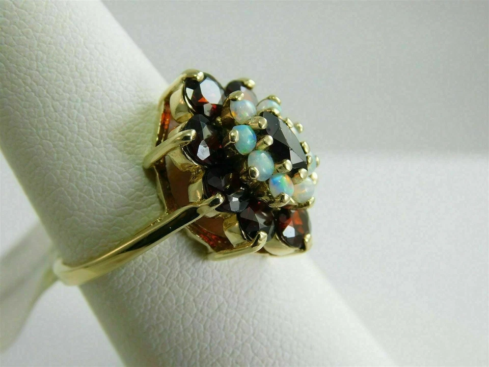 2.50Ct Simulated Opal Halo Cocktail Vintage Ring 14K Yellow Gold Plated Silver - Image 3 of 4