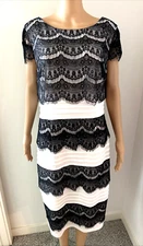 Melrose White Bodycon Sheath Dress With Black Eyelash Lace Size 14 Side Zipper