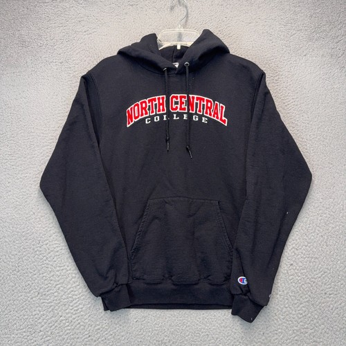North Central College Hoodie Mens Small Black Champion Sweatshirt FLAWS