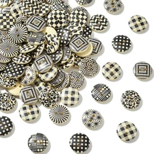 100 Pcs Vintage Wood Sewing Buttons White and Black 2 Holes Flat Round Decora...
