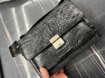 FRENBLE Men s Premium Textured Leather Bag   Embossed Pattern   Black