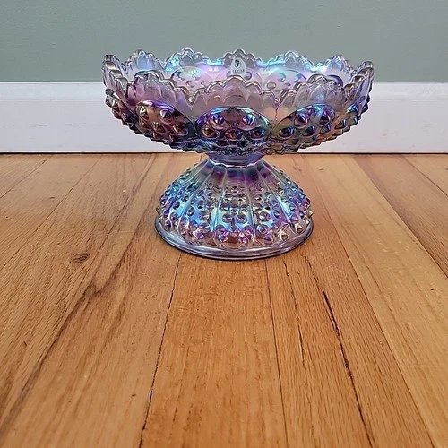 Fenton Violet Iridized Hobnail Footed Candlebowl Purple Iridescent 5" × 7"