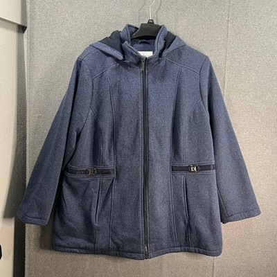 Liz Claiborne Womens Fleece Hooded Midweight Jacket Blue Navy