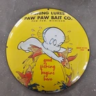 VINTAGE CONVEX 1960 FISHING LURES PA GASOLINE OIL GAS PUMP ENAMEL PORCELAIN SIGN