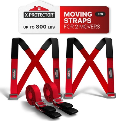 X-Protector Moving Straps - 2 Pairs - Lifting for 2 Standard, Red 