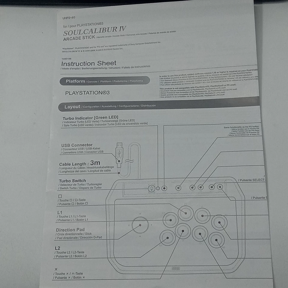 Controlador PlayStation 3 Soul Calibur IV Arcade Stick PS3 Nuevo Caja Abierta NUEVO EN CAJA CIB Foto 4 de 4