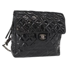 CHANEL Matelasse 25 Zaino Catena Smaltato Nero Argento CC Autore gh1554