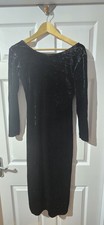 Principles Petite Black Velvet Midi Dress UK 10 Long Sleeve Evening Party