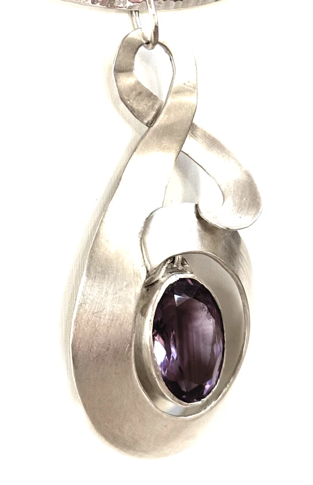 现代主义吊坠紫水晶纯银优雅漩涡定制独特-LG — 第 2/4 张图片