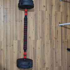 Standard Plastic Barbell with Weight Plates, Black/Red Grip for Weight Lifting