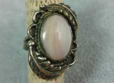 VTG Native American MOP Feather Scroll Ornate Sterling Silver Heavy Ring sz 6