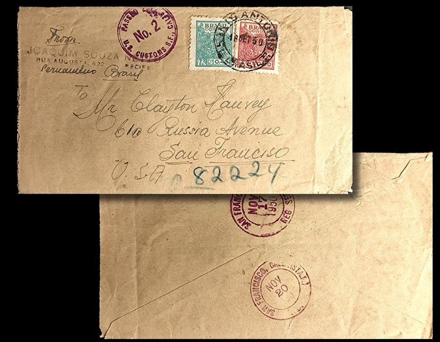 Cover Brazil Pernambuco to San Francisco EUA 1950