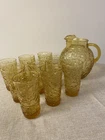 VINTAGE Anchor Hocking Lido Beveled Amber Honey 9 Tumblers With Pitcher.