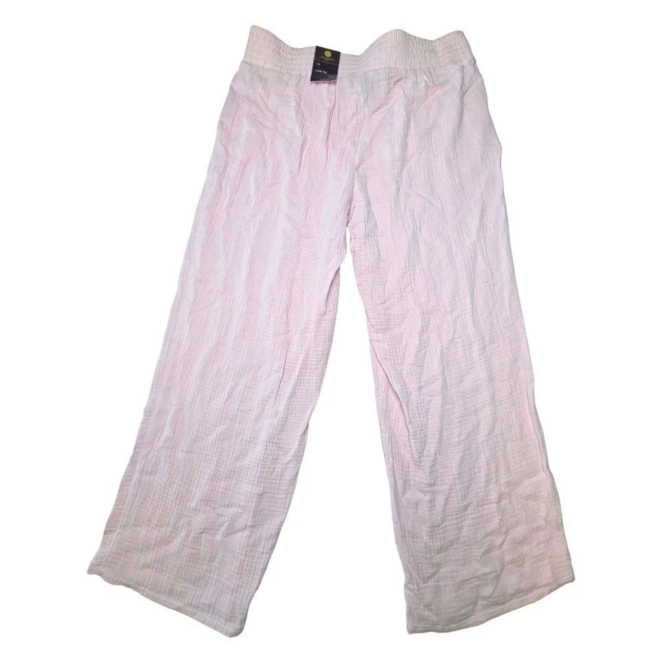 JM Collection Womens Pants Plus 1X Lilac Sky Woven Wide Leg Gauze Drawstring NWT - Image 3 of 4
