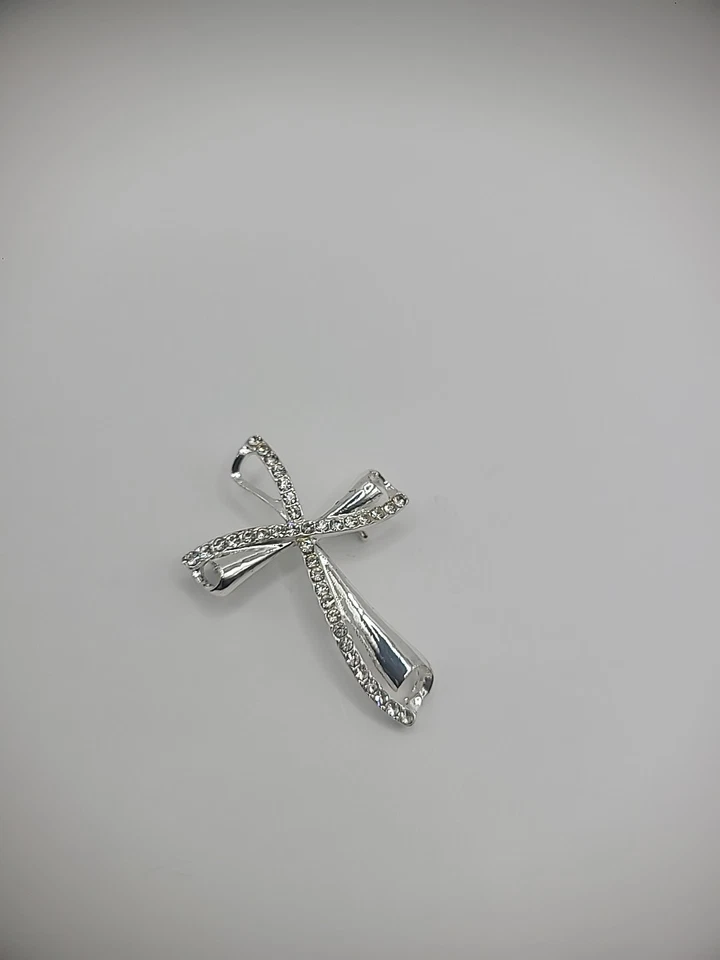 Broche Pin Vintage Monet Tono Plata Cristales Cruzados Joyería Disfraz Foto 4 de 4