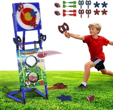 2-in-1 Axe & Football Throwing Game Set, Bristle Axe Toss Target with 16 pcs