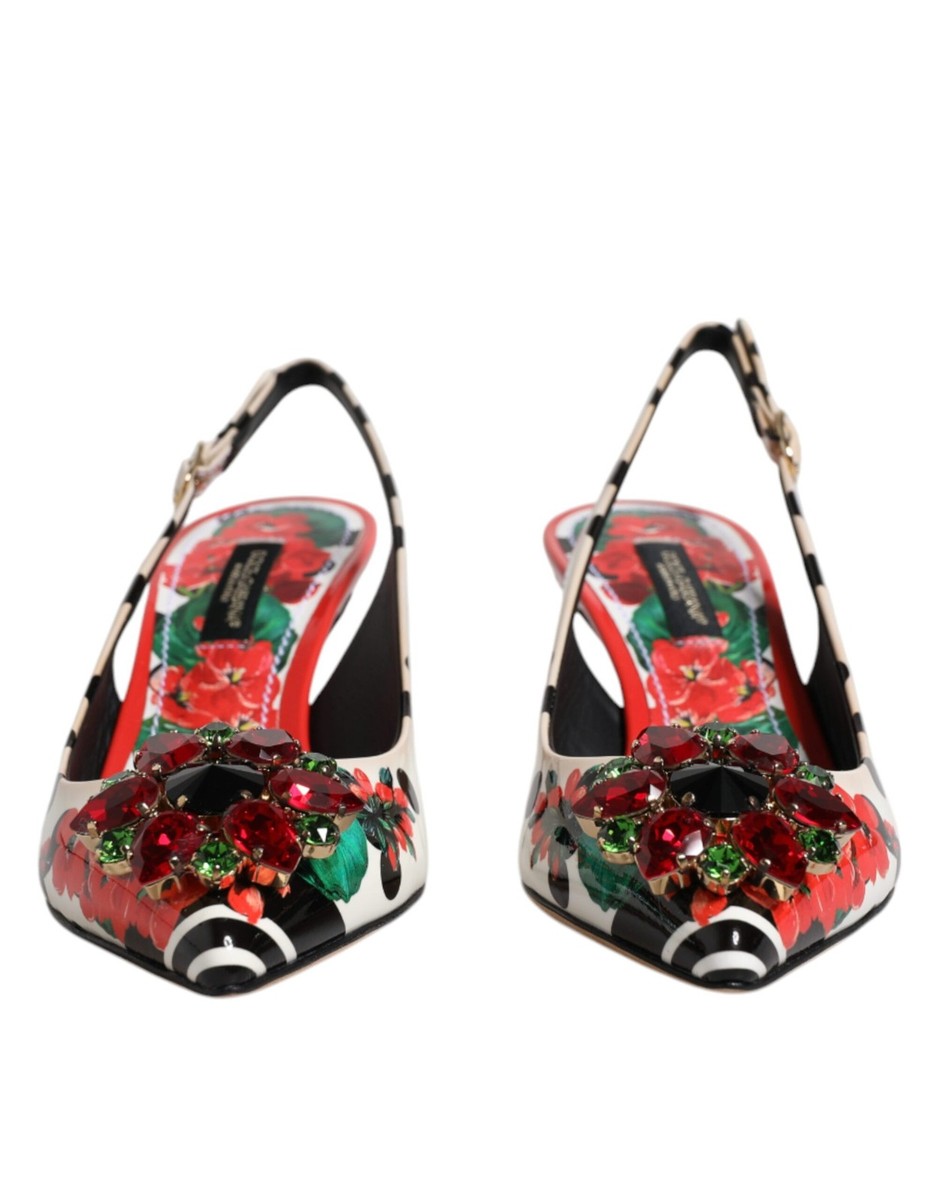 Dolce & Gabbana Multicolor Leather Crystal Heels Slingback