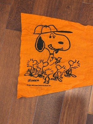 Vintage 60's Snoopy Peanuts Felt Banner Pennant Orange