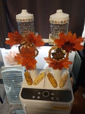 Custom Handmaid Painted Autumn Tabletop Lampost. Set Of 2