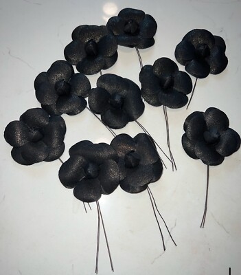 Set Of 10 Chanel Black Fabric Camellia Flower 2014 New