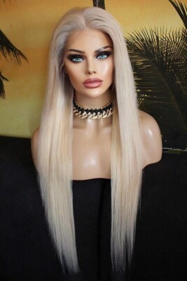 Front Lace Wig Perücke blond hellblond lang netz glatt 100% remy Echthaar aschig