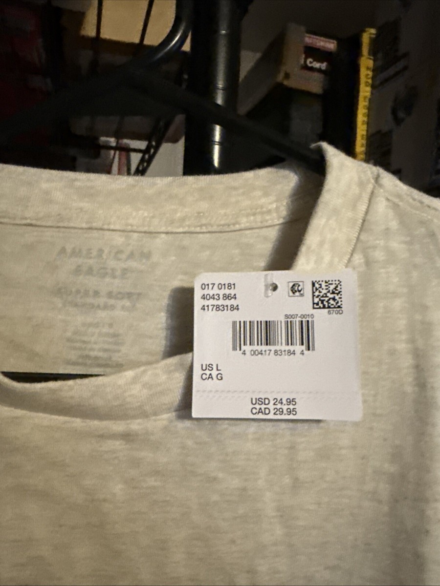 にん American Eagle Mens Oatmeal Heather Eagle USA Chest Graphic Tee