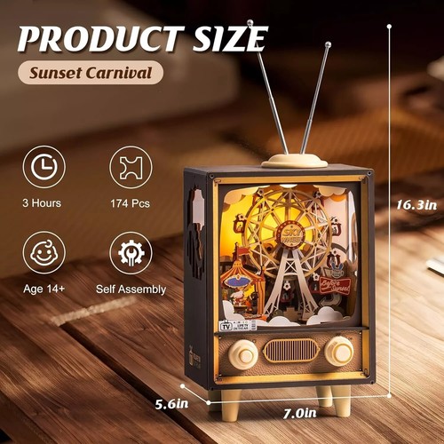 Rolife LED Sunset Carnival Music Boxes 3D Wooden Puzzle with LED Kids Teens Gift - Picture 6 of 12