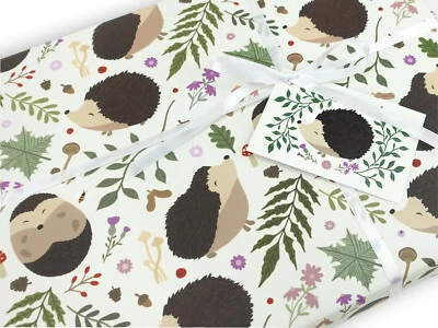 Hedgehog gift wrapping paper | Quality gift wrap sheet + tag | Recyclable