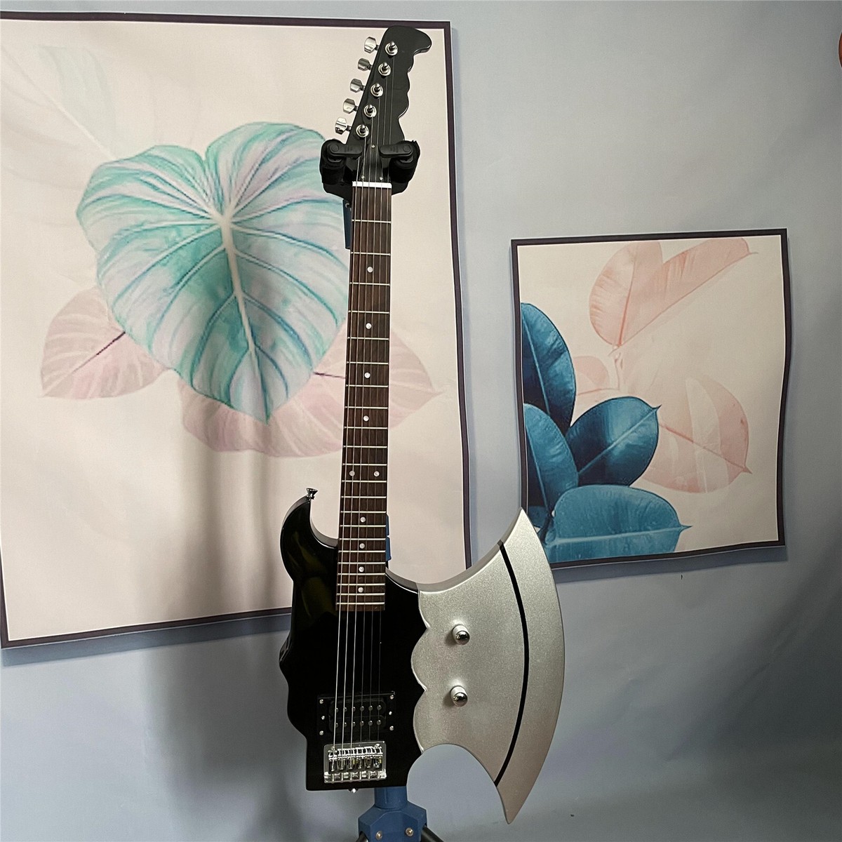 Axe Shape Electric Guitar Black Solid Body Basswood Body