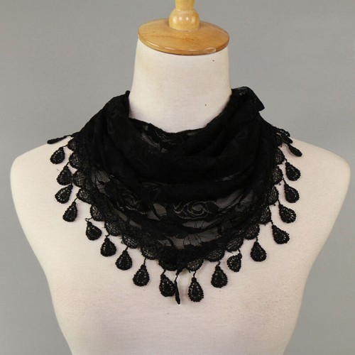 Womens Lace Floral Triangle Scarf Sheer Tassel Shawl Scarves Elegant Head Wrap я - Picture 19 of 55