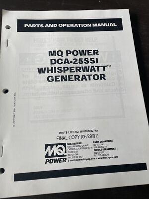 DCA-25SSI Generator MQ Multiquip Parts List operation book Manual catalog shop