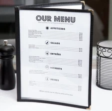 10 PACK 8 1/2" x 11" Black Vinyl Two Page Pocket Clear Menu Cover Restaurant 2