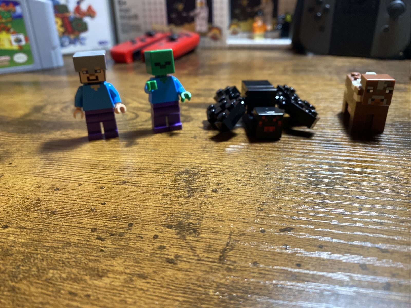lego minecraft minifigures lot (steve,zombie,spider,cow)