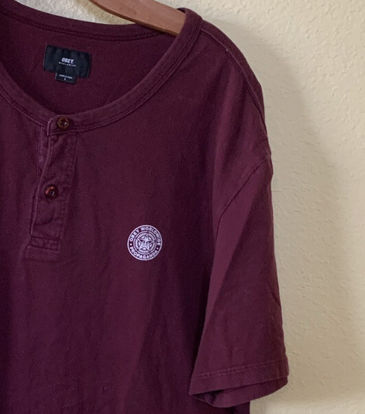 Men's Obey Worldwide Burgundy Henley TShirt L Propag… Gem
