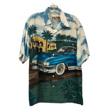 TORI RICHARD Men's Vintage Car Hawaiian Scene Beach Shirt mens size S cruise