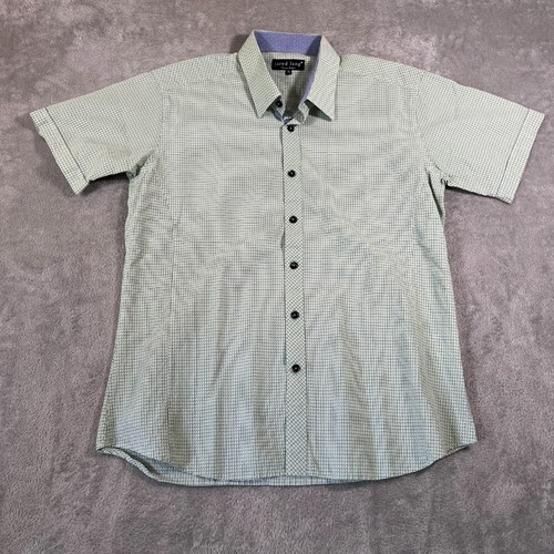 Jared Lang Plaid Seersucker Button Up Shirt XL Short Sleeve Light Green Casual