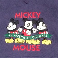 Disney Store Mickey Hoodie Sweater Navy Blue Fleece M Pullover Vtg American Orig