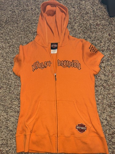 Harley Davidson Shirt Damen S orange Hoodie kurzärmelig Damen