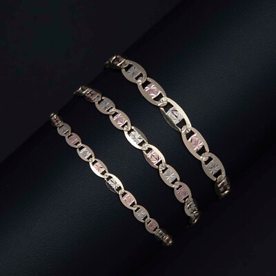 VALENTINO ID CHAIN BRACELET/シルバー/ブレスレット Textured Valentino Link Chain Bracelet Real 10K Tri-Color Gold All