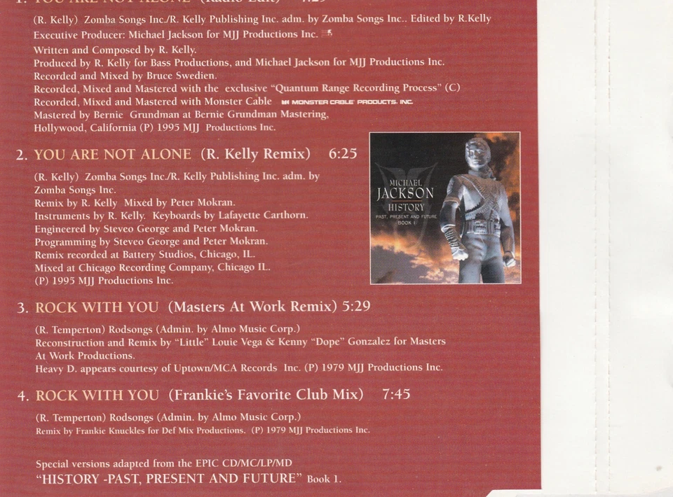 MICHAEL JACKSON You Are Not Alone MCD 1995 RAR & NEUWARE 90s Funk Klassiker ! - Bild 3 von 4