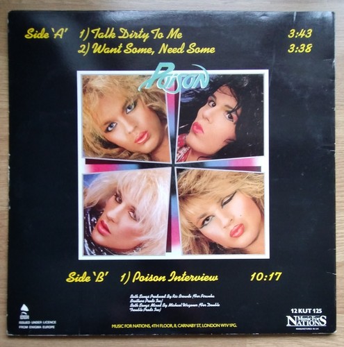 Poison - Talk Dirty To Me, 1986 (Vinyl, 45RPM, 12") VG+ A Very Nice Copy - Picture 2 of 5