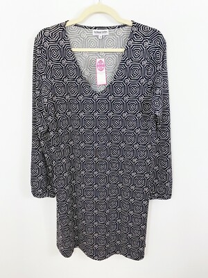 NEW Buckhead Betties Echo Black Amara Knit Dress Size Medium Geometric Long  Slvs | eBay