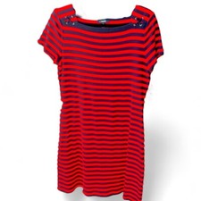 NWT Chaps red & blue striped pullover dress with lacing  detail size large